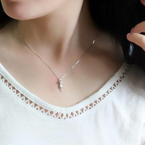 NEW 925 Sterling Silver Cute Cat Necklace - Picture 4 of 6